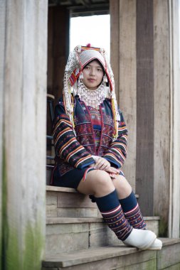 Güzel Akha Tepesi Kabilesi kızı Doi Mae Salong, Chiang Rai.  