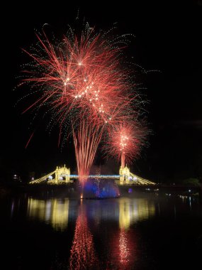 CHIANG MAI, THAILAND - December 30, 2024 : View of beautiful lighting during the New Year's festival at Nawarat Bridge in Chiang Mai Festival 2025, Thailand. clipart