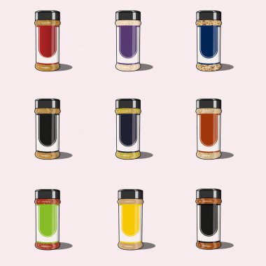 Kum gibi çeşitli içeriklere sahip şişelerden oluşan grafik bir koleksiyon. Benzer ürünlere sahip olanlar ve ambalaj için bir şişe tasarımı gerekenler için uygun..