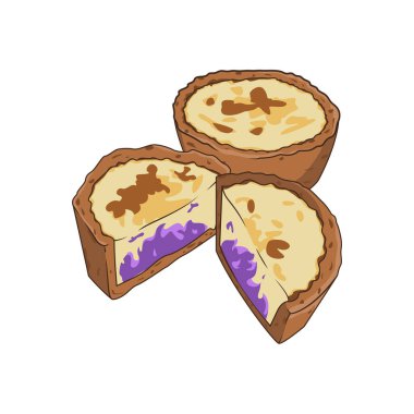 ube cheesecake grafik vektör illüstrasyonu, Ube cheesecake illüstrasyonuyla aşçılık işinizi artırın. Pasta menüleri, yemek blogları ve yemek kitapları için ideal. Projene biraz cazibe ekle..