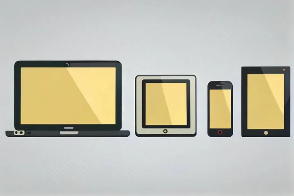 Set of realistic device screen mockup. Smartphone, tablet, laptop and computer monitor, with blank screen for you design