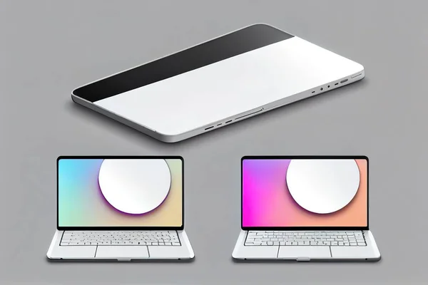 Set of realistic device screen mockup. Smartphone, tablet, laptop and computer monitor, with blank screen for you design