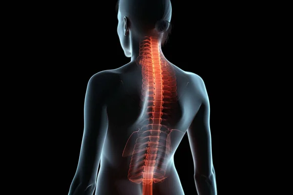 Pain in the spine, pain in the back, lumbar spine. x-ray view. 3d illustration
