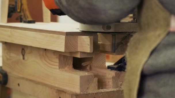 Carpenter Working Manual Hand Milling Machine Carpentry Workshop Electric Wood — Stock Video