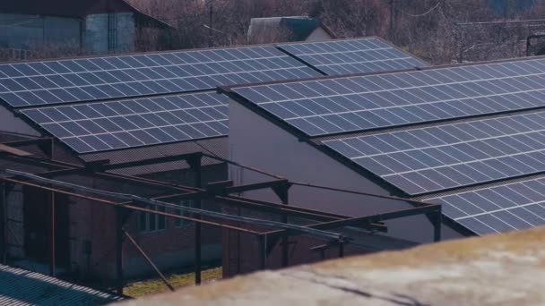 Panel Surya Fotovoltaik Atap Gedung Industri Panel Surya Dan Langit — Stok Video