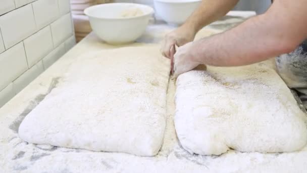 Skills Worker Crafting Kenyér Láthatatlan Kezek Expertly Weighing Dough Pieces — Stock videók