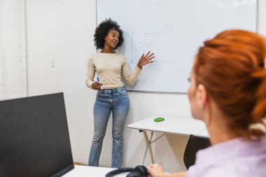 Genç yönetici, meslektaşlarına olumlu büyüme stratejileri sunarak, modern bir çalışma alanında takım çalışmasını ve işbirliğini teşvik ediyor