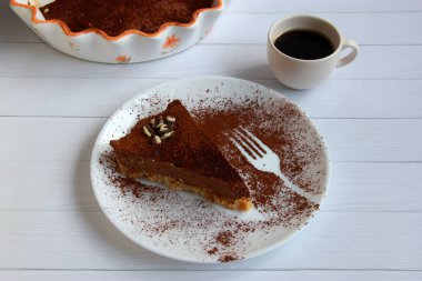 Ev yapımı çikolatalı trüf mantarlı cheesecake, kakao tozuna bulanmış.