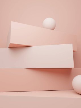 Güzellik, Kozmetik Ürünleri veya Cilt Bakımı Görünümü için Geometrik Bloklarla 3 Boyutlu Renklendirme Renk Stüdyosu Çekimi Arkaplanı.