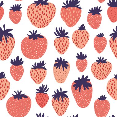 Vector Minimal Japanese Style Cute Strawberry Seamless Pattern