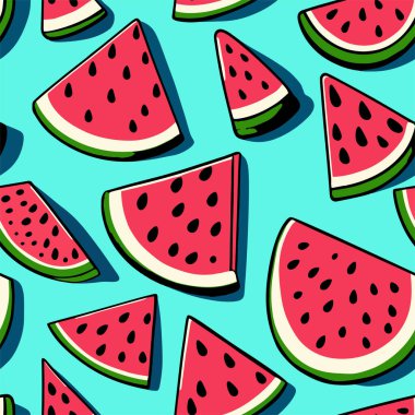 Vector Cute or Comic Cartoon Watermelon Seamless Pattern for Products or Wrapping Paper Prints.