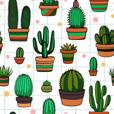 Vector Mexican Succulents or Cactus Summer Seamless Surface Pattern for Products, Fabric or Wrapping Paper Prints.