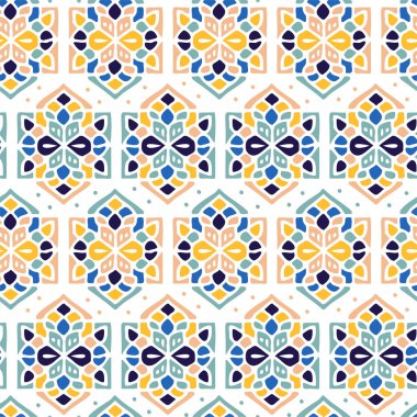 Vector Retro or Traditional Portuguese or Moroccan Style Flooring Tiles Seamless Surface Pattern for Background, Products or Wrapping Paper Prints.