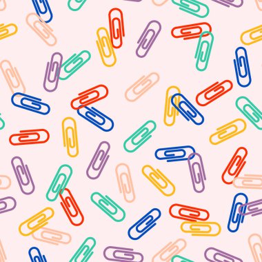 Vector Scattered Multi Colors Paper Clips Seamless Surface Pattern for Products or Wrapping Paper Prints.