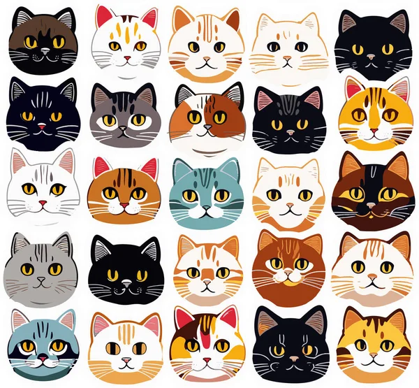 Vector Retro Hand Drawn Japanese Style Wild Cat Kitten Face —  Vetores de Stock