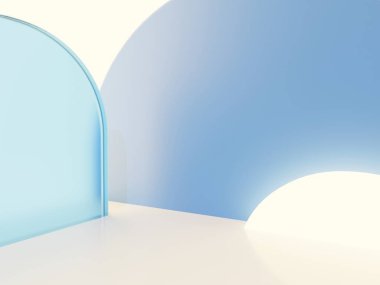 Moda, Kozmetik ve Moda Ürünleri için Arka Işık Ürünleri Görünümü Arkaplan Görünümü ile 3D Rending Minimal Studio Shot Pastel veya Vibrant Renk Şeffaf Akrilik Kurulu.