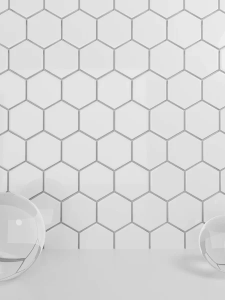 Rendering Badrum Eller Kök Pastell Hexagon Plattor Och Kristallkulor Solljus — Stockfoto