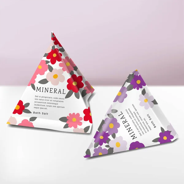 Vector Bath Salt Candy Pyramid Packet Bag Packaging Floral Print — 스톡 벡터