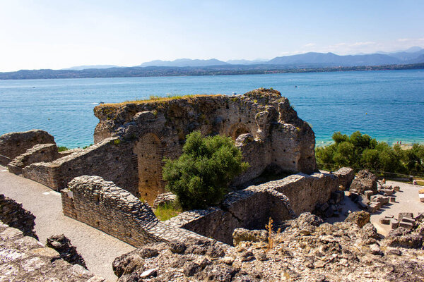 Scenic view of ruins of the archaeological site of Grotte di Catullo, Grottoes of Catullo, Sirmione, Italy