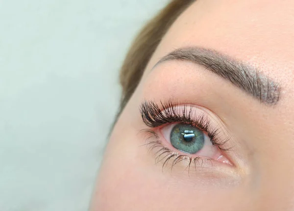 Close Eyelash Extensions Beauty Salon Macro Eye High Quality Photo — Stock Photo, Image