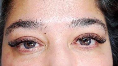Güzellik salonu makro gözündeki kirpik uzantılarını kapat. Yüksek kalite fotoğraf