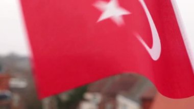 National red flag of Turkey with moon and star waving