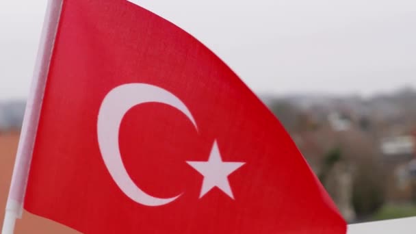 National Red Flag Turkey Moon Star Waving — ストック動画
