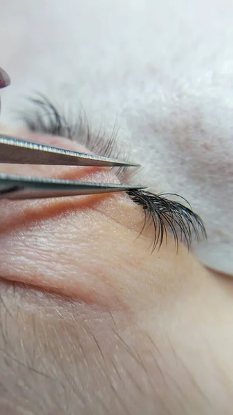 Close Eyelash Extensions Beauty Salon Macro Eye — Stockfoto