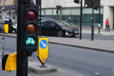 close up of signal system traffic light,road signs.