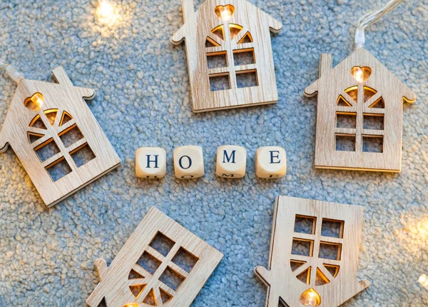 Houten Kralen Met Inscriptie Home Home Concept — Stockfoto