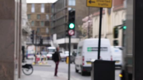 Rozmazané Pozadí Záběry Londýnského Městského Života Automobilové Autobusové Dopravy Chodců — Stock video