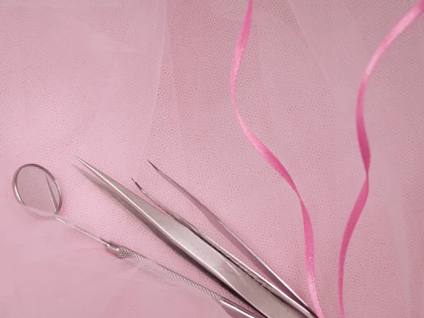 Equipment Eyelash Extensions Beauty Salon Pink Background High Quality Photo — Stock Photo, Image