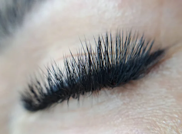 Close Eye Eyelash Extensions Beauty Salon Macro Eye — Stock Photo, Image