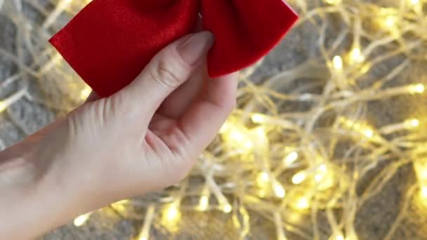 Закрыть Золотую Рождественскую Гирлянду Украшение Новогодней Елки Высококачественные Кадры — стоковое видео