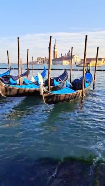 Hermoso Paisaje Marino Con Góndolas Agua Azul Del Mar Venecia — Vídeo de stock
