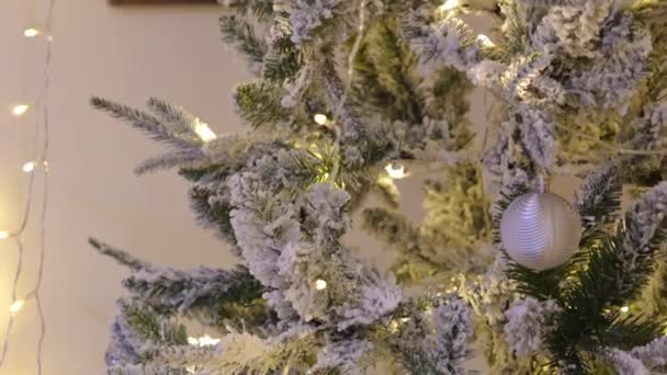 Close Της Χριστουγεννιάτικης Διακόσμησης Στο Χριστουγεννιάτικο Δέντρο — Αρχείο Βίντεο