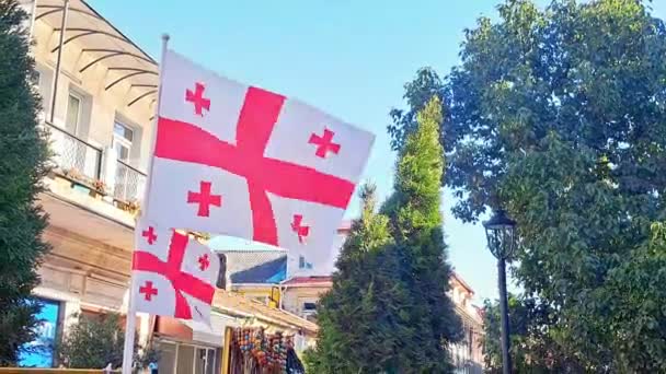 Εθνική Σημαία Της Γεωργίας Κόκκινους Σταυρούς Κυματίζει Υψηλής Ποιότητας Πλάνα — Αρχείο Βίντεο