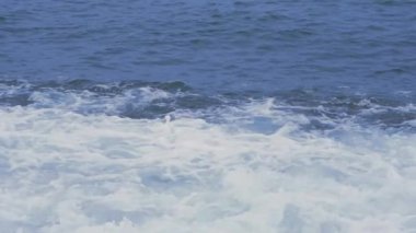 Kasvetli bir günde fırtınalı bir denize düşen dalgaların videosu. Yüksek kalite 4k görüntü
