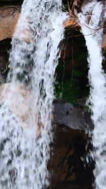 滝は山の崖の下をカスケードし 自然の美しさを提供しています — ストック動画