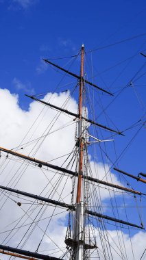 Halyard, shkots, ve yelkenli, mavi gökyüzü, gemi inşa teması