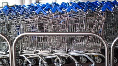 Büyük bir süpermarketten haftalık alışveriş yapan bir tüketici