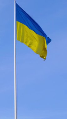 Mavi gökyüzündeki parlak Ukrayna bayrağı kültürel kimliğini ve benliğini ifade ediyor