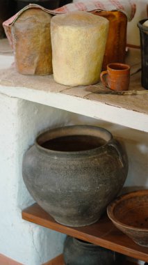 Traditional Ukrainian household items in village style Pirogovo museum interior ,15.06.2025.