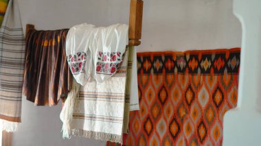 Traditional Ukrainian household items inside Pirogovo open air museum in Kyiv, Ukraine ,15.06.2025.