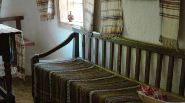 Traditional Ukrainian household items in village style Pirogovo museum interior ,15.06.2025.