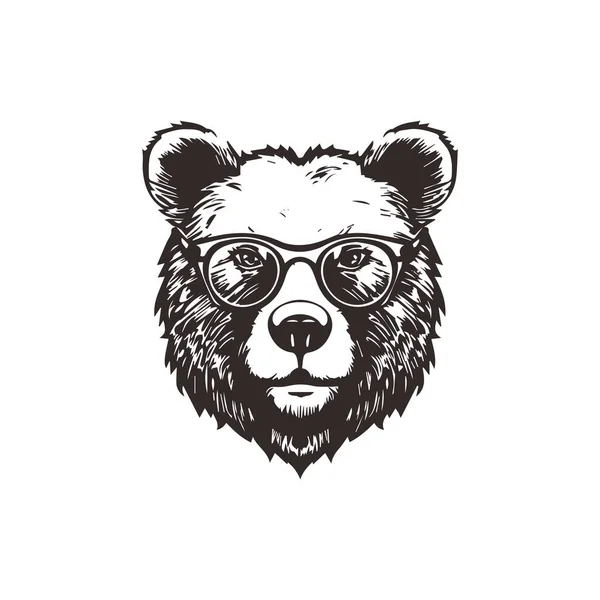 Logotipo Mascota Del Oso Con Gafas Plantilla Diseño Gráfico — Vector de stock