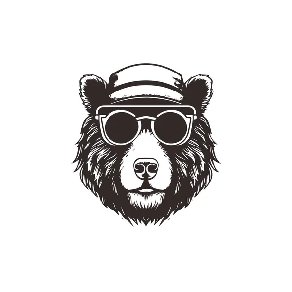 Bear Mascot Logo Wearing Glasses Graphic Design Template — Stock Vector