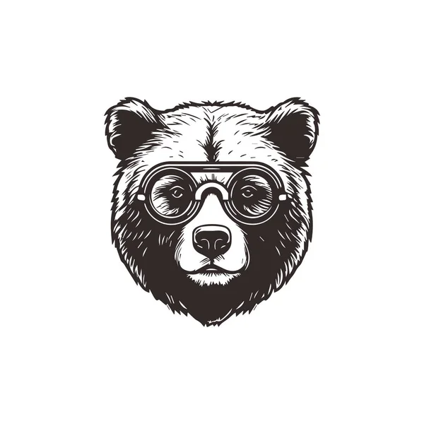 Logotipo Mascote Urso Usando Óculos Modelo Design Gráfico — Vetor de Stock