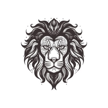 Çizgi Sanatı Biçimli Soyut Aslan Başı Logosu Tasarımı.