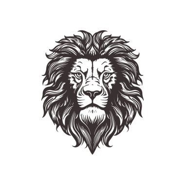 Çizgi Sanatı Biçimli Soyut Aslan Başı Logosu Tasarımı.